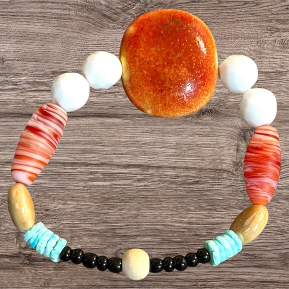 808 beads Jewelry - Colorful Beaded Bracelet with Orange Accent